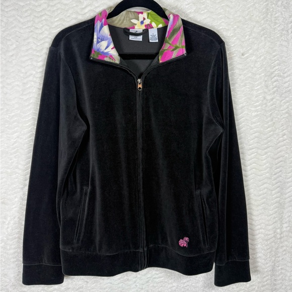Caribbean Joe Jackets & Blazers - Caribbean Joe Black Velvet Jacket with Floral Collar